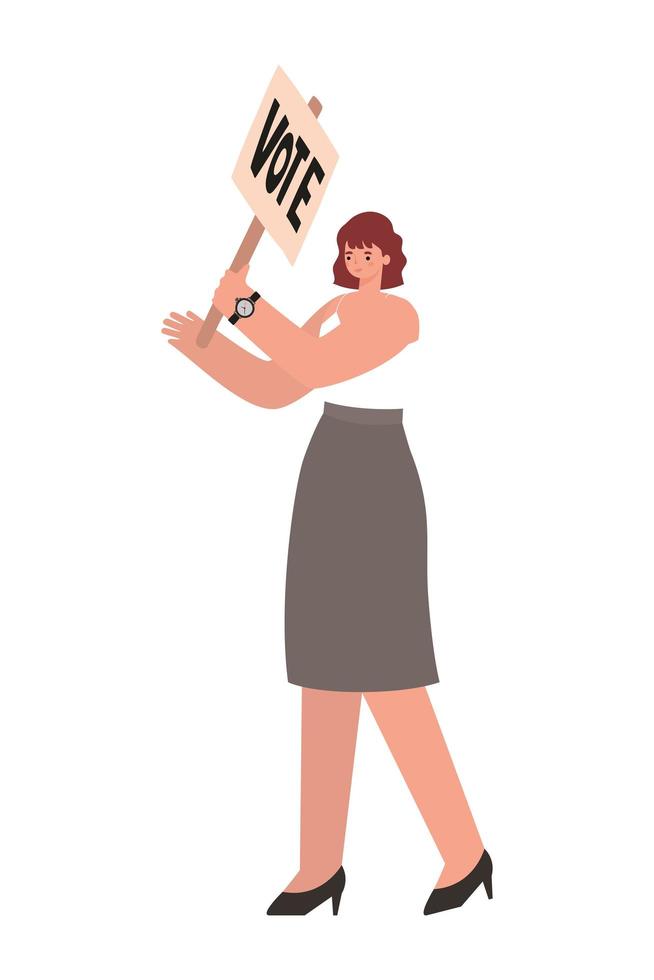 woman dressed in khaki skirt and heels with a vote poster vector