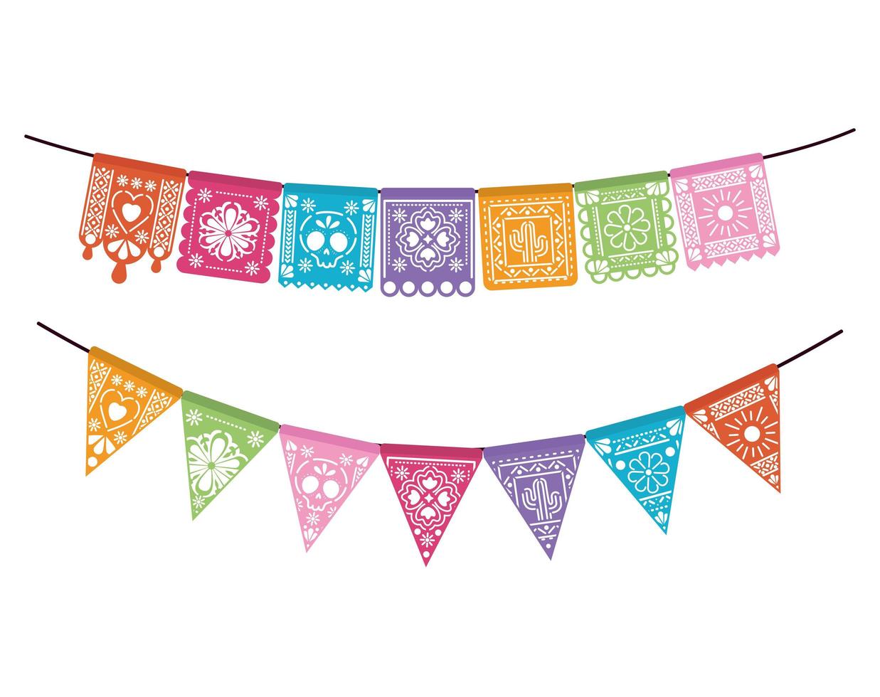 set of mexican garland on white background vector