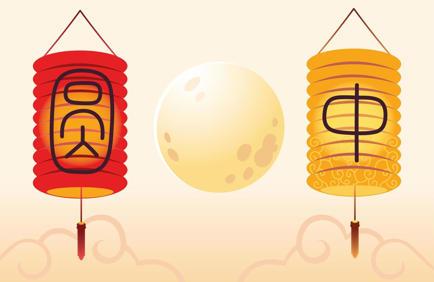 chinese lanterns moon vector