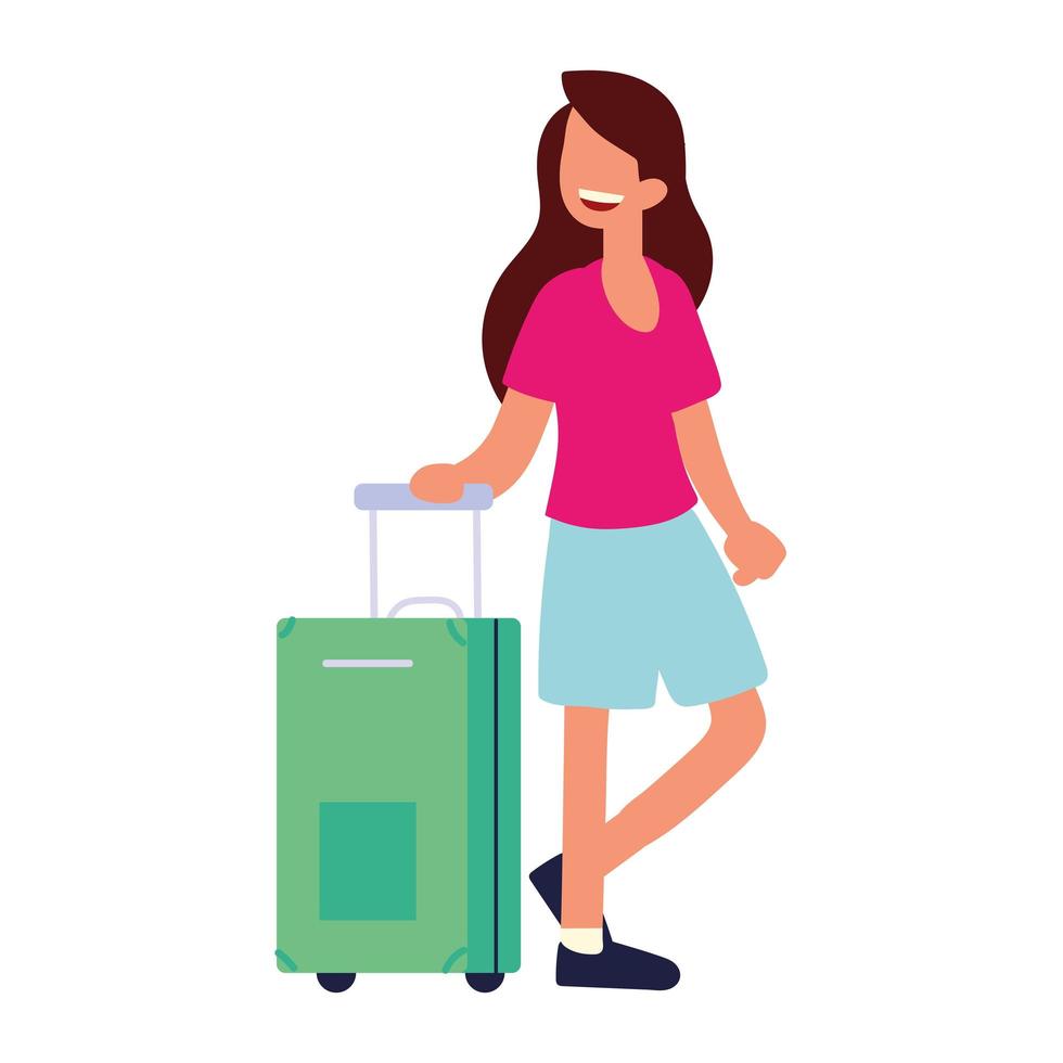 mujer con maleta para viajar vector