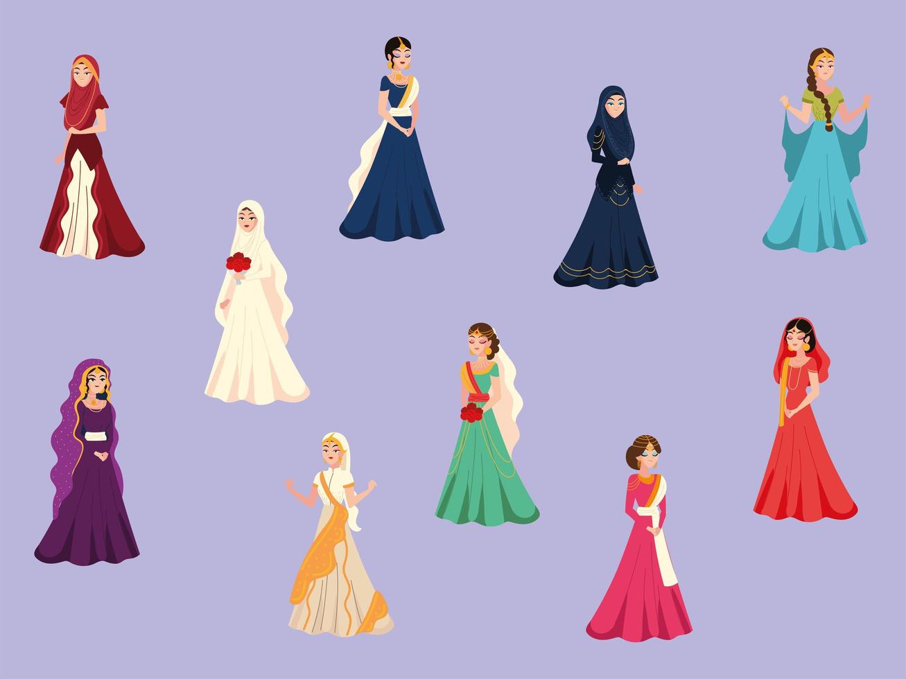 arab brides in traditional dresses vector