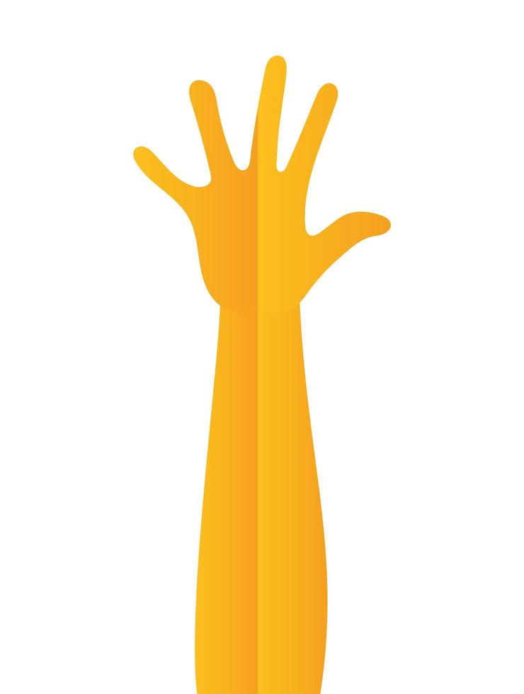 silhouette with one arm, hand and five fingers of yellow color vector