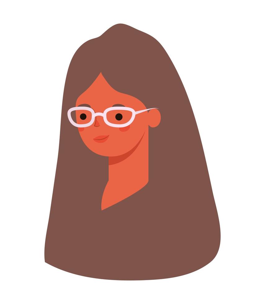 cabeza de dibujos animados de mujer con diseño de vector de gafas