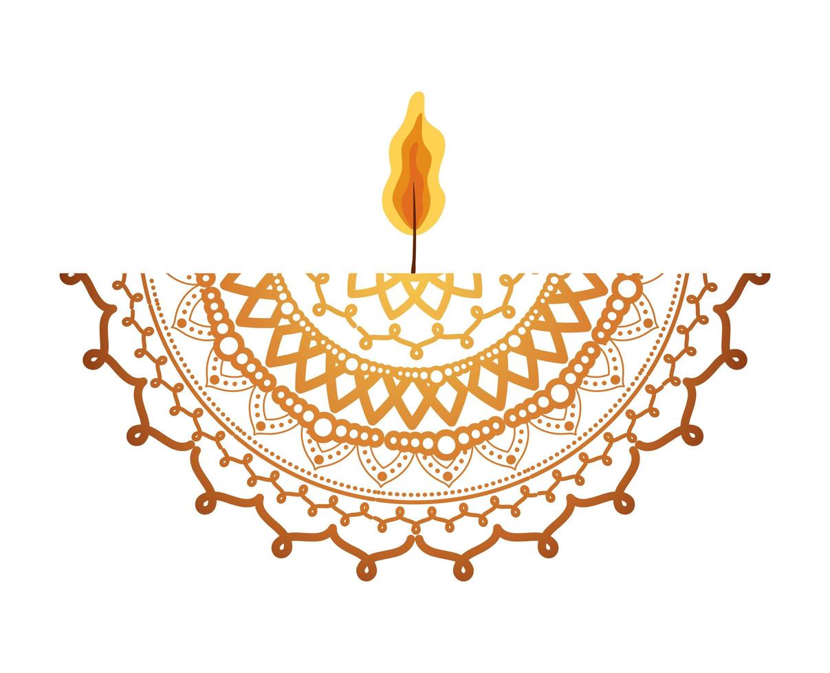 mandala of color orange with a orange candle on white background vector