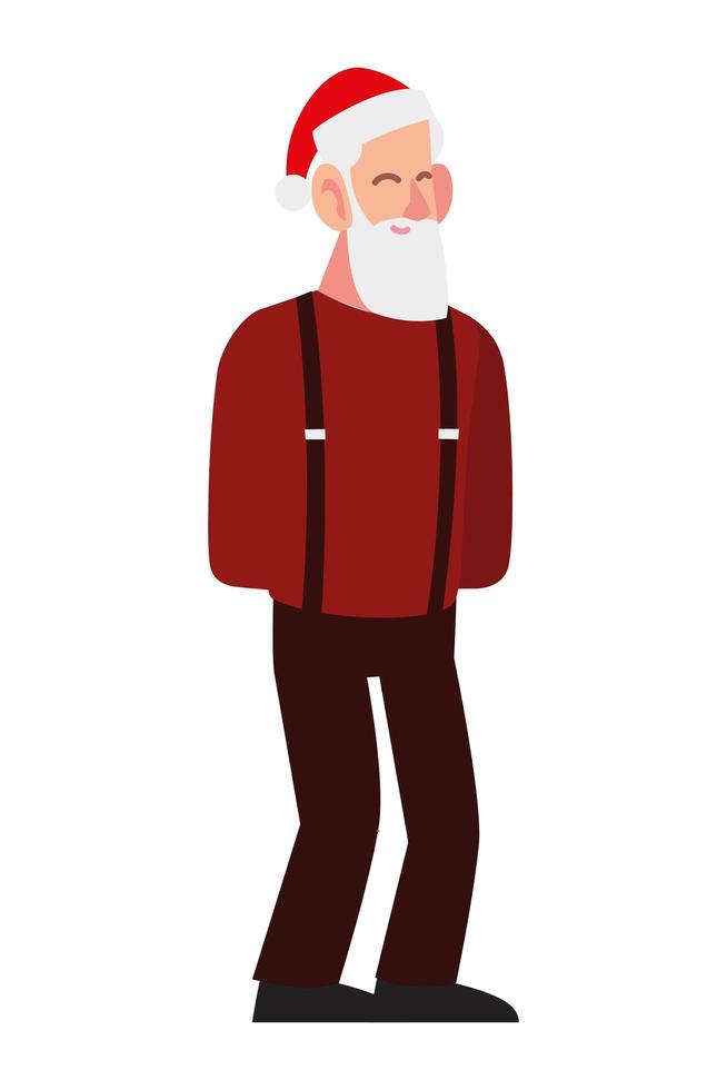 merry christmas grandfather with hat santa character cartoon vector