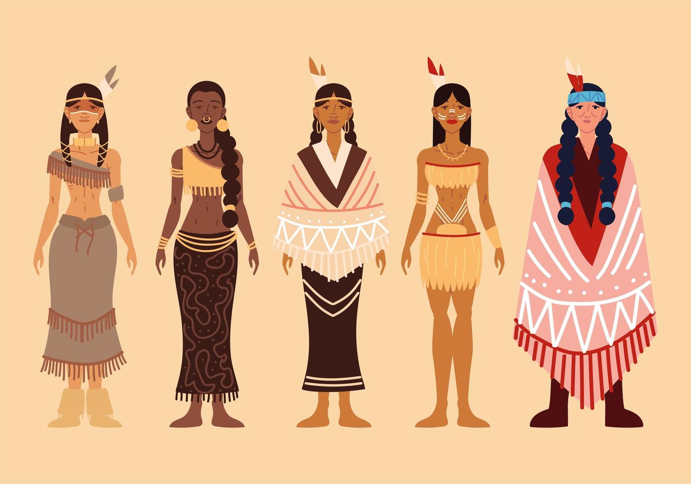 group indigenous female vector