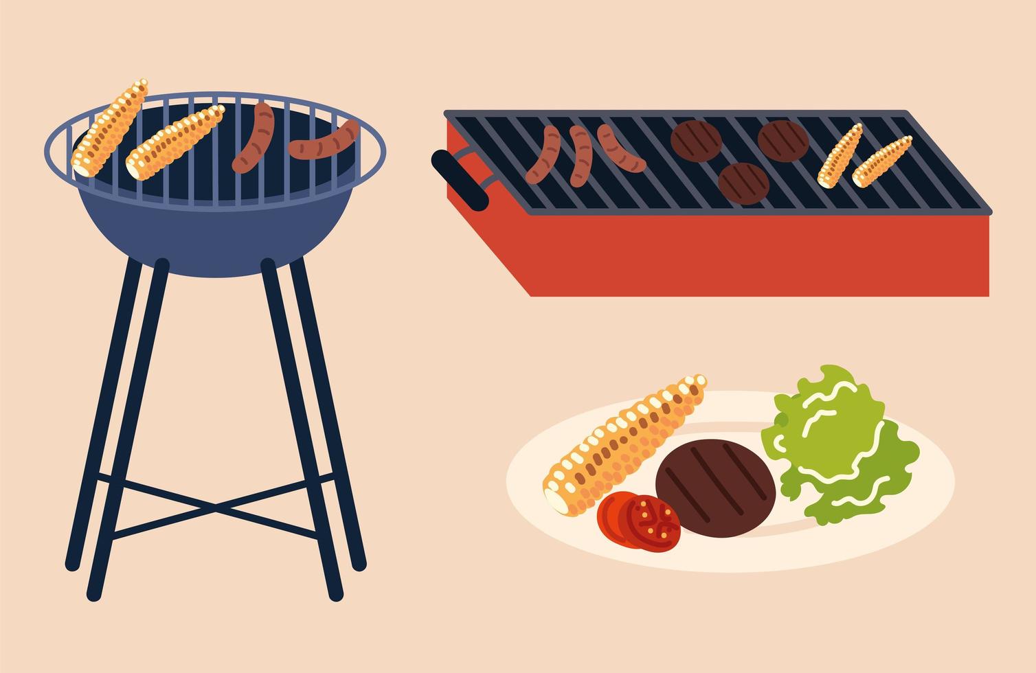 assorted delicious grilled food vector