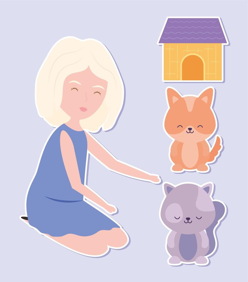 woman and pets vector