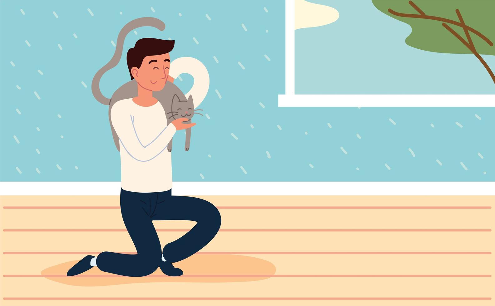 man playing with cat vector