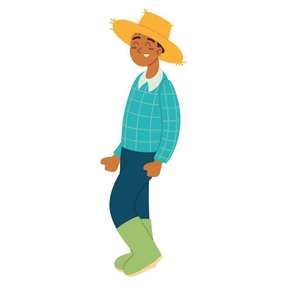 granjero con sombrero de paja vector