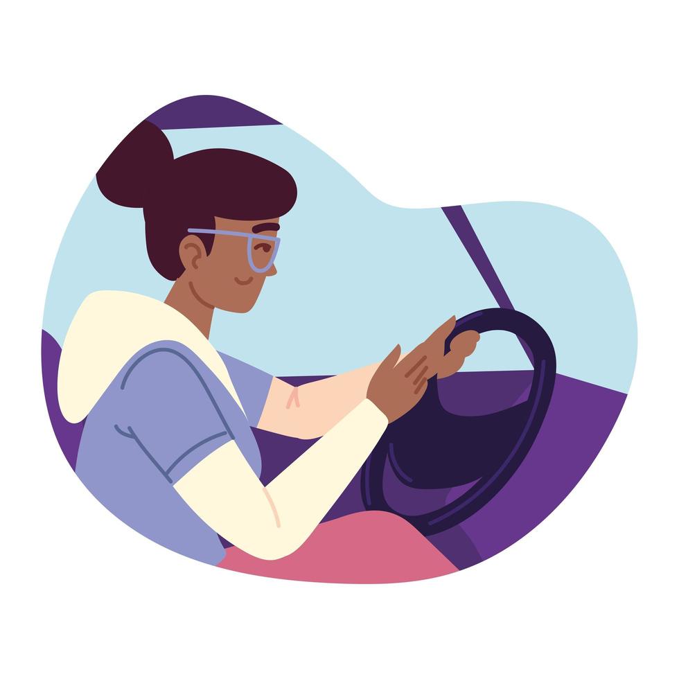 happy woman driving car vector