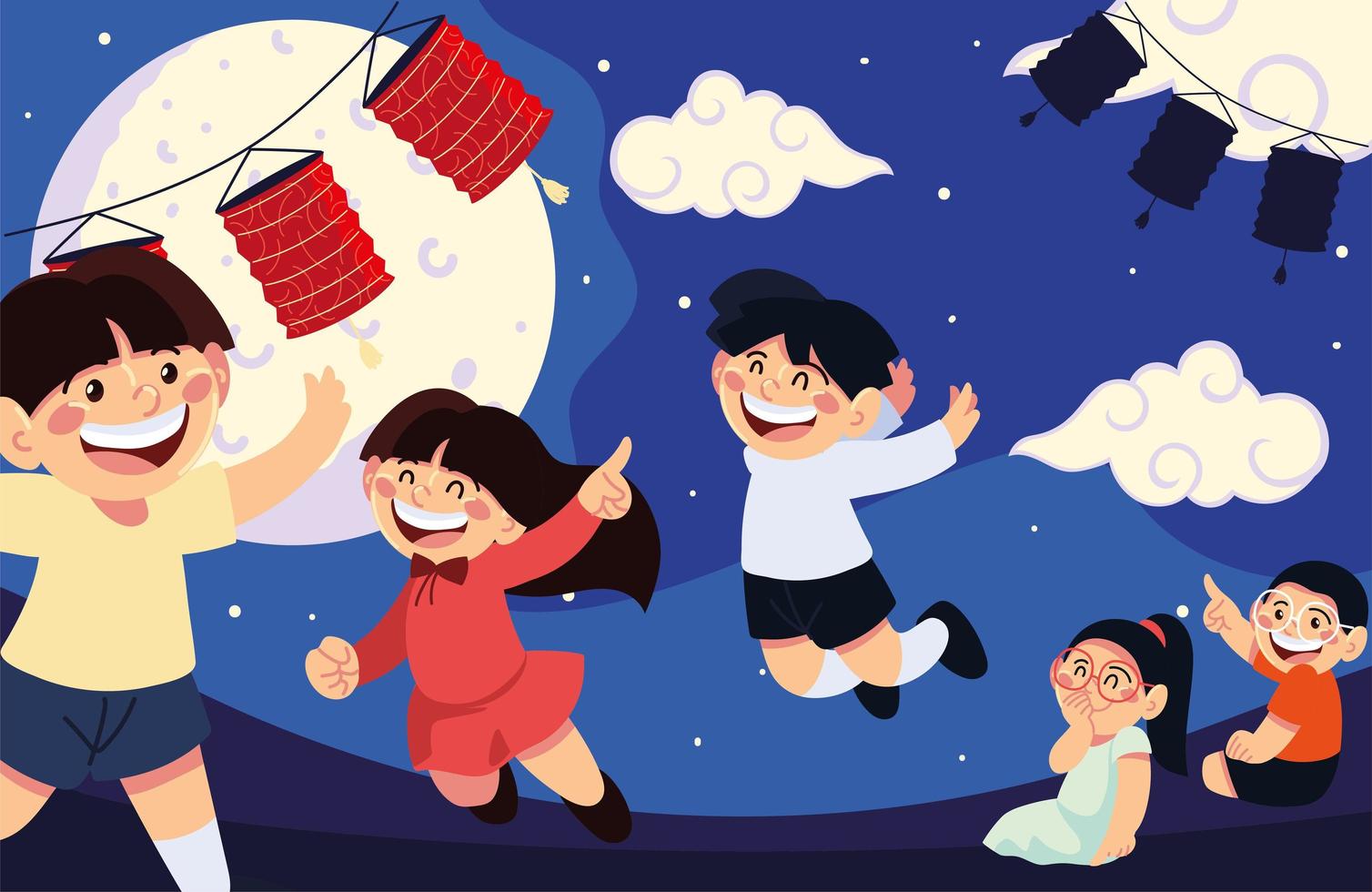 kids celebrating mid autumn vector