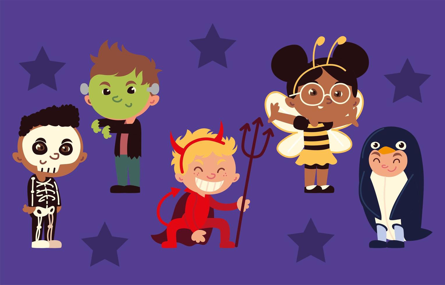 childrens in costumes halloween vector