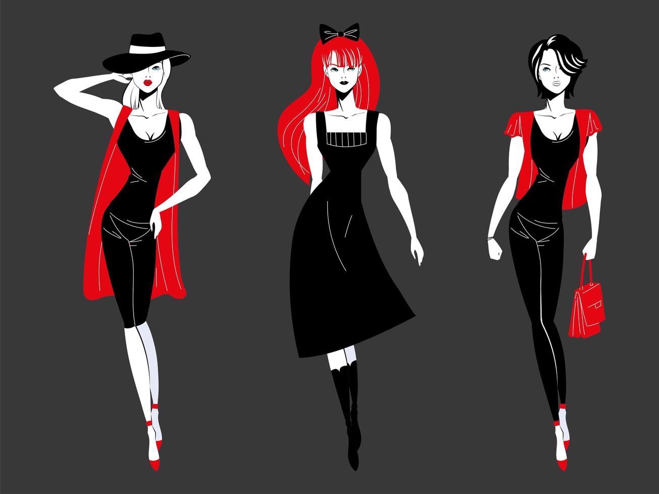set of young stylish girls vector