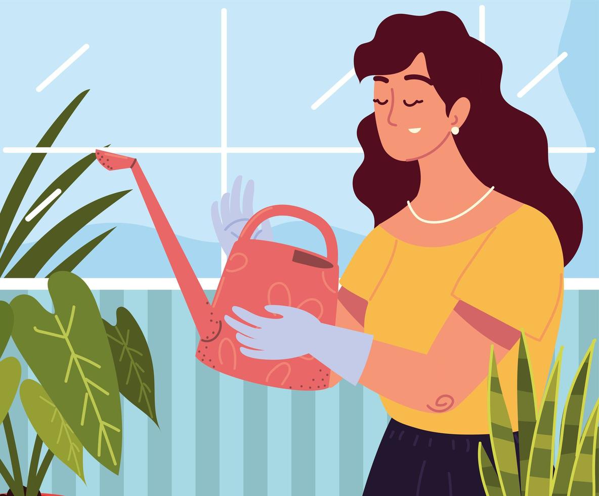 woman and watering can vector