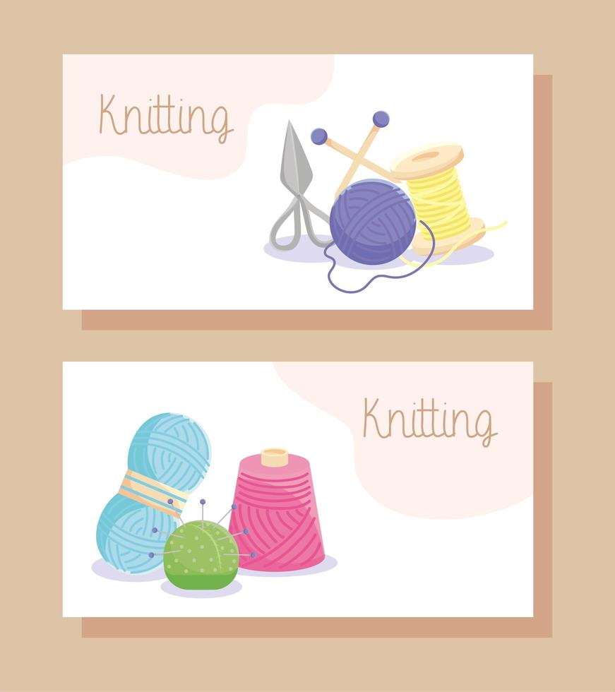 knitting needles cards vector