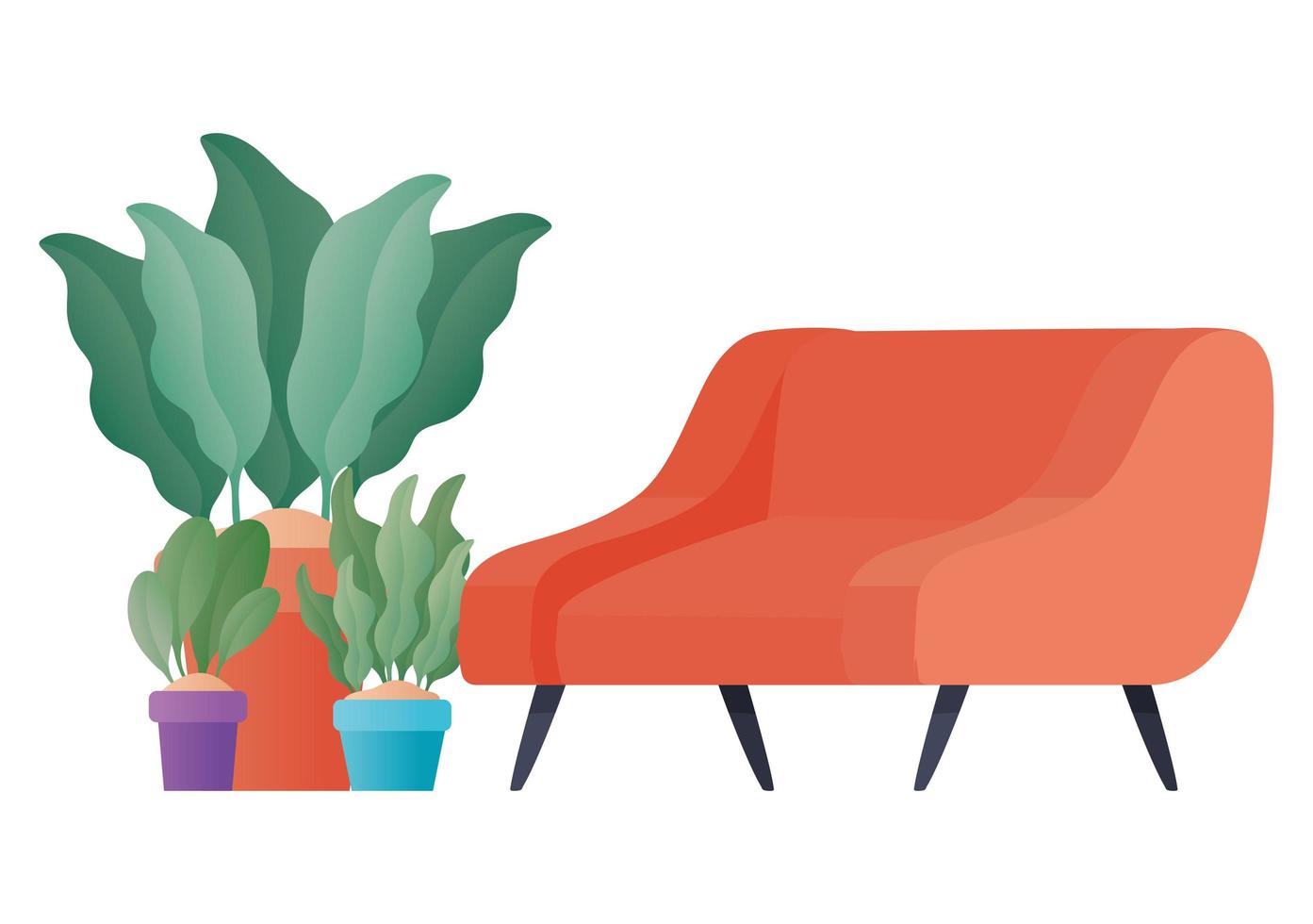 red couch with plants vector design