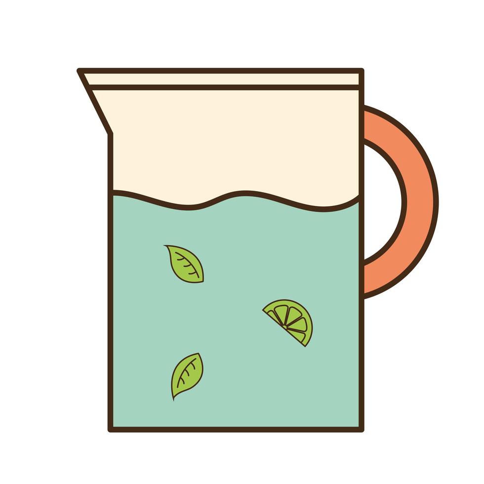 Tarro de té con hojas de línea y diseño de vector de icono de estilo de relleno