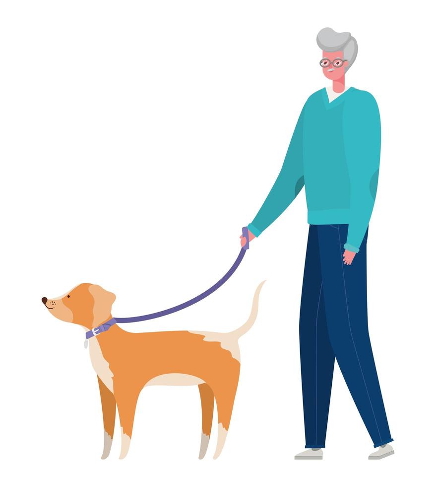 Senior man cartoon with dog vector design