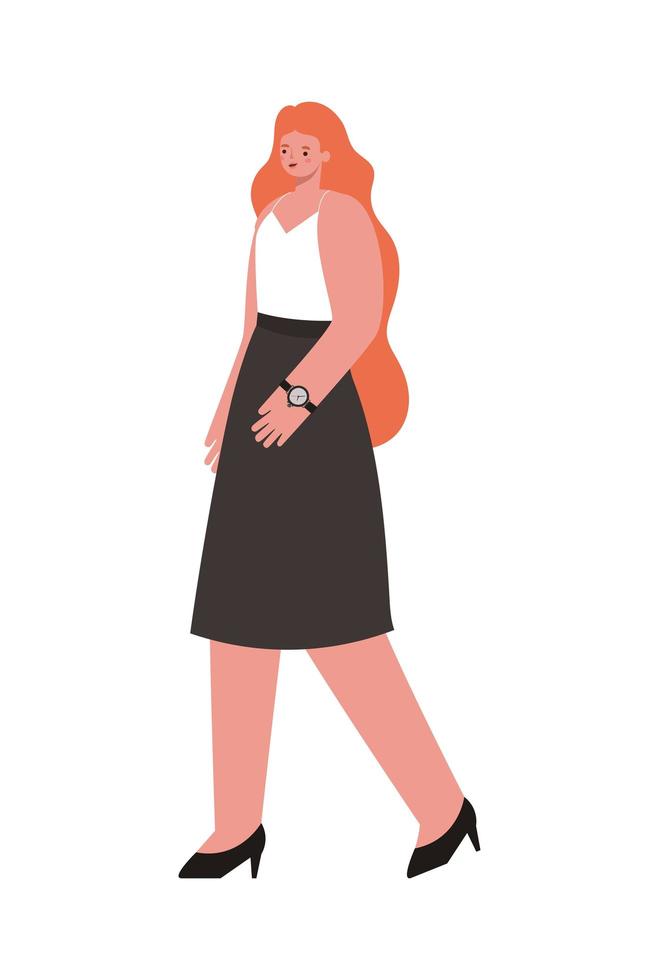 woman dressed in dark skirt, heels and one wristwatch vector