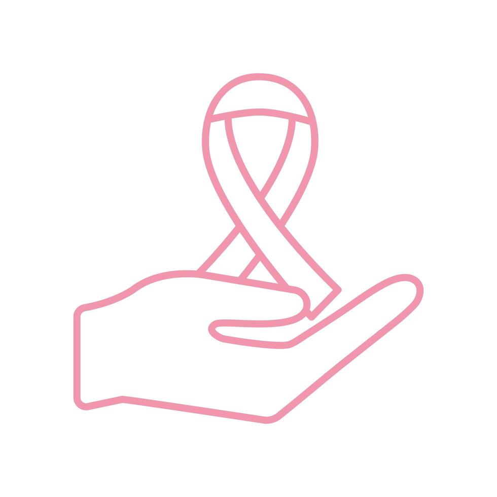 breast cancer ribbon over hand line style icon vector design