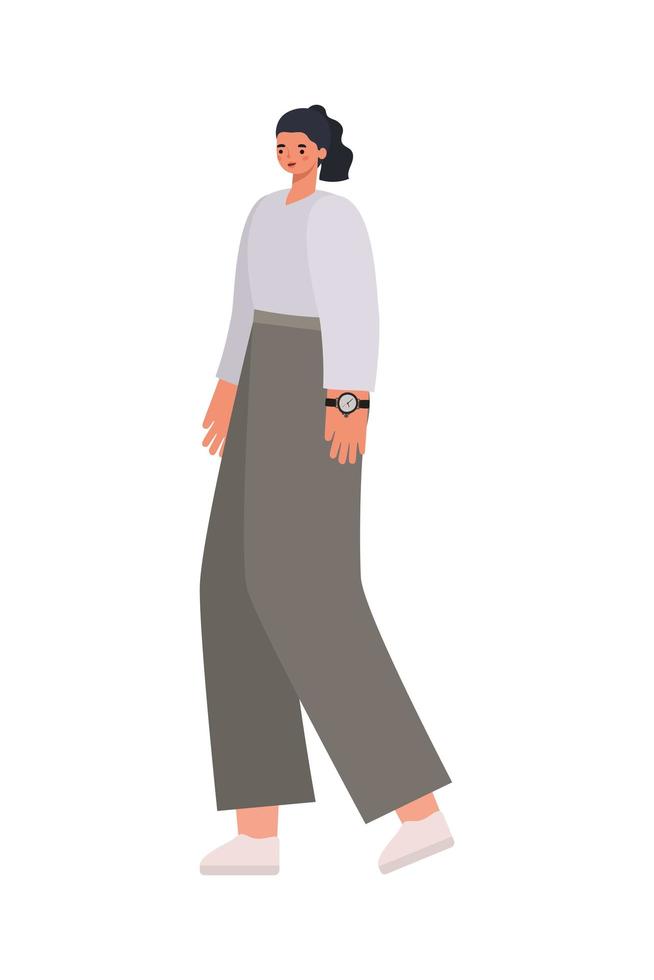 mujer vestida con pantalones caqui y zapatos blancos vector