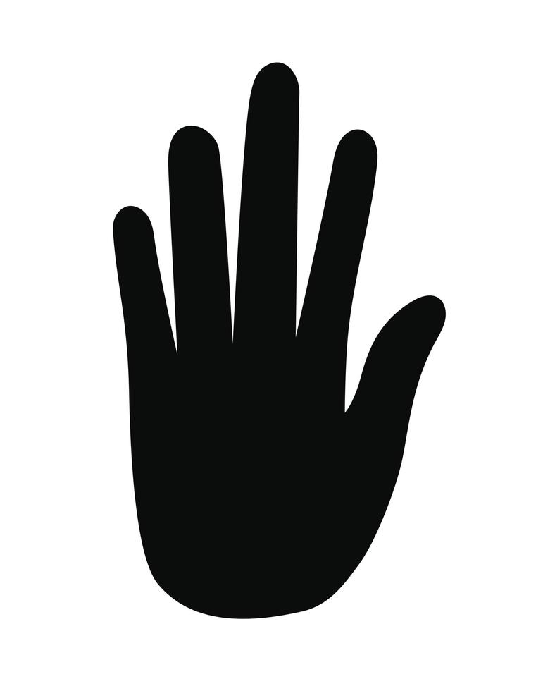 black silhouette with one hand and five fingers on white background vector