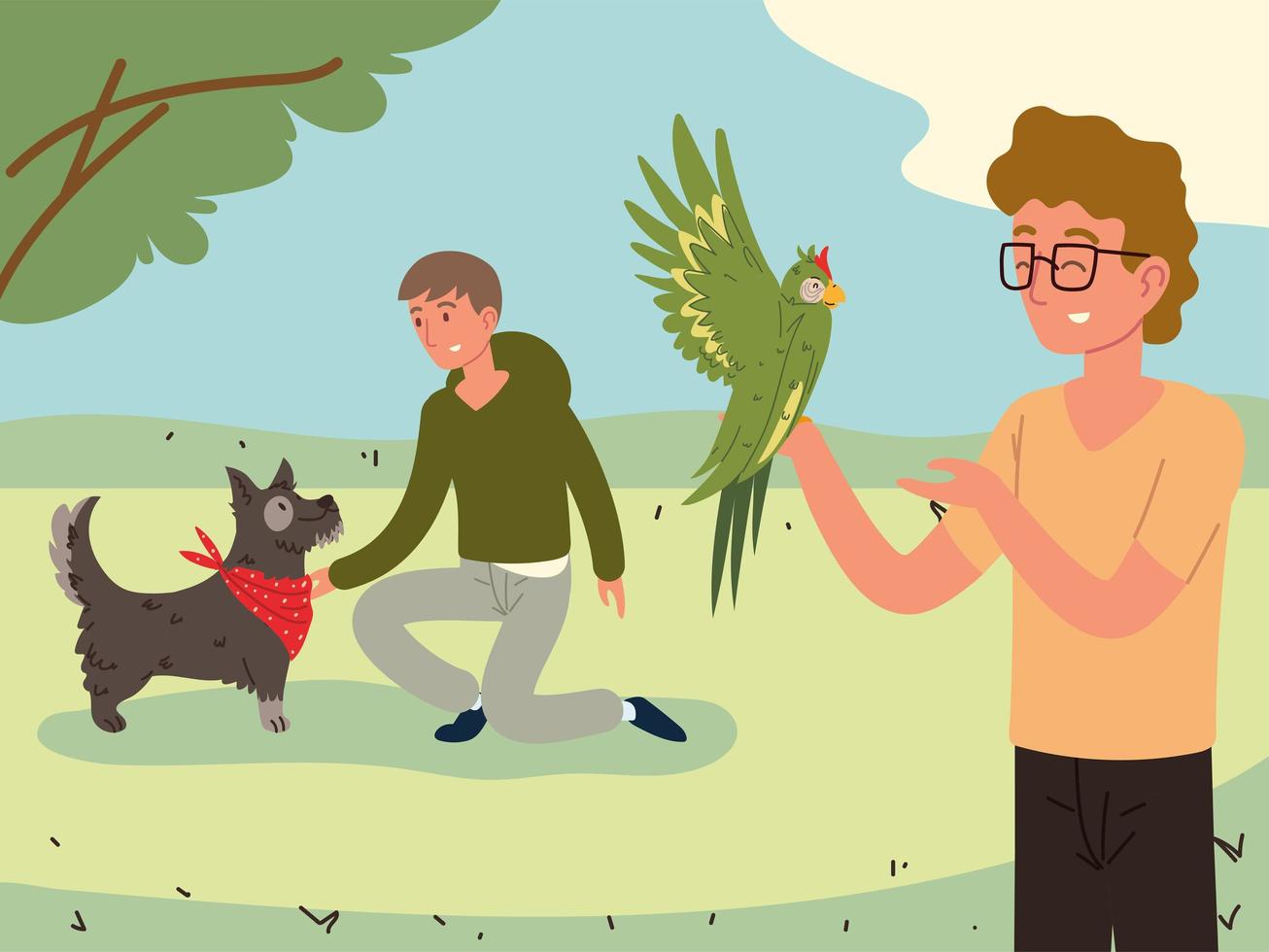 people with pets in park vector