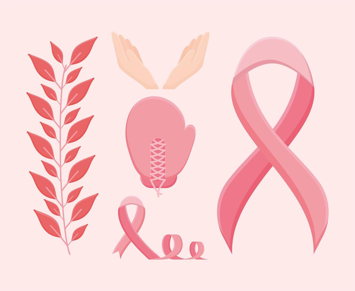 five cancer breast items vector