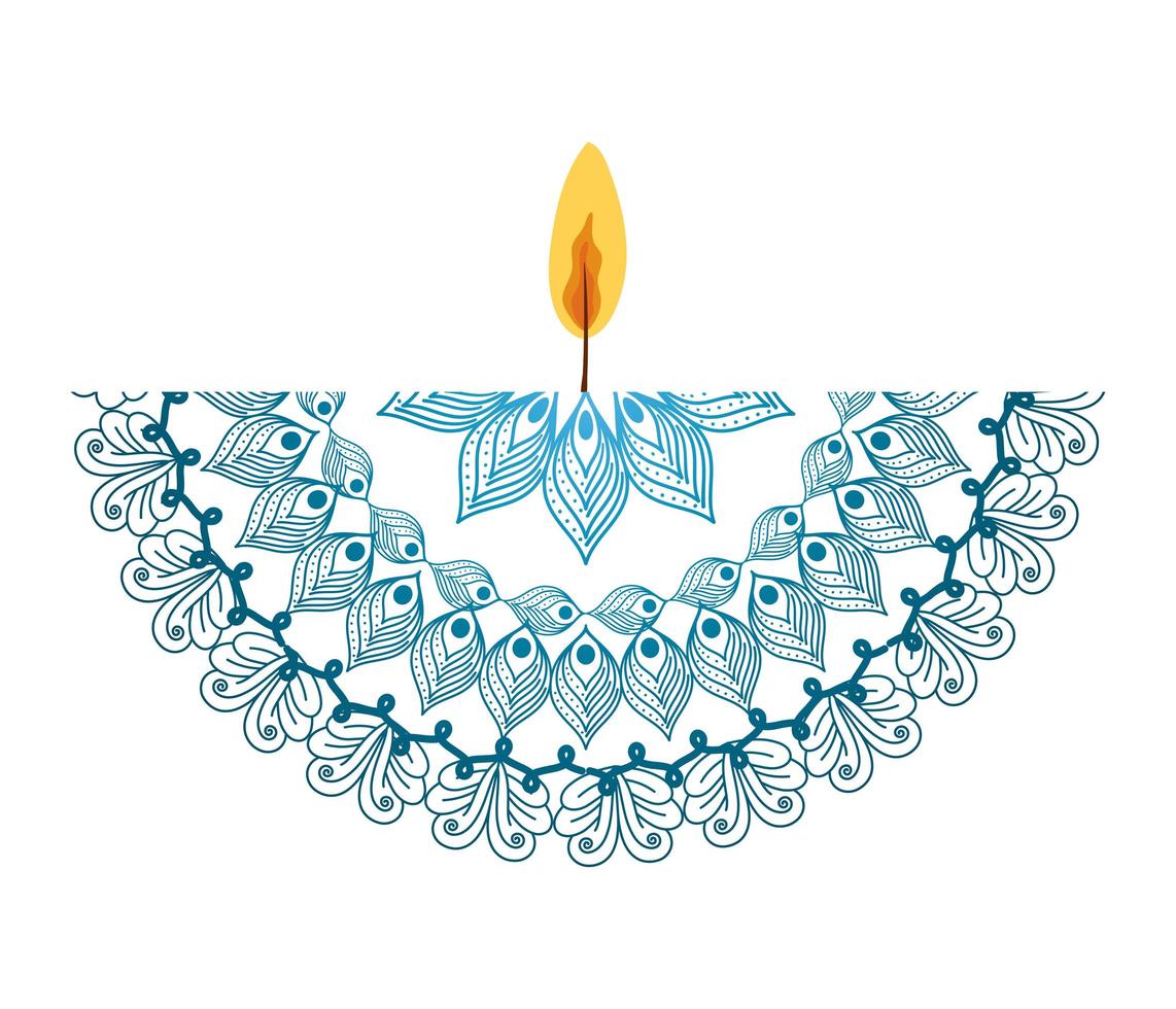 mandala of color sky blue with a candle on white background vector