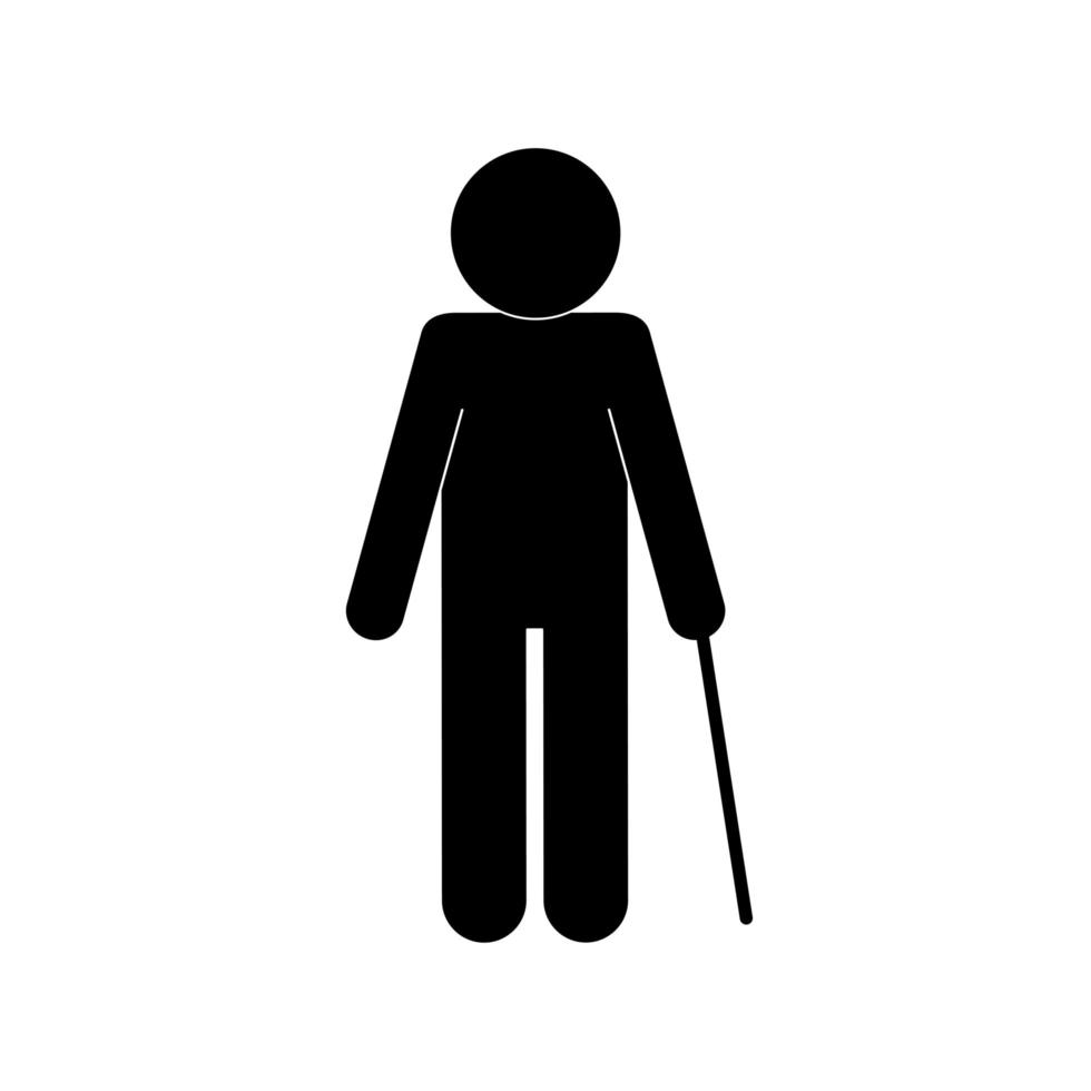 man with cane silhouette style icon vector design