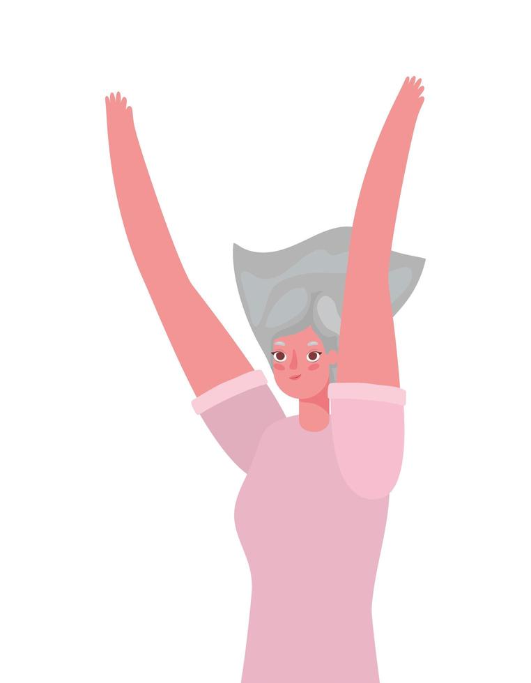 Senior woman cartoon with hands up vector design