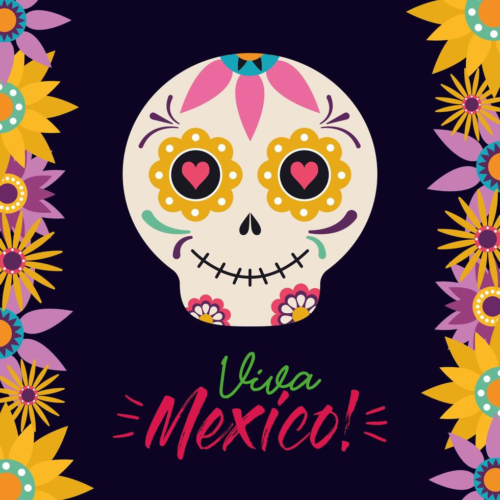 mexican skull head with flowers vector design