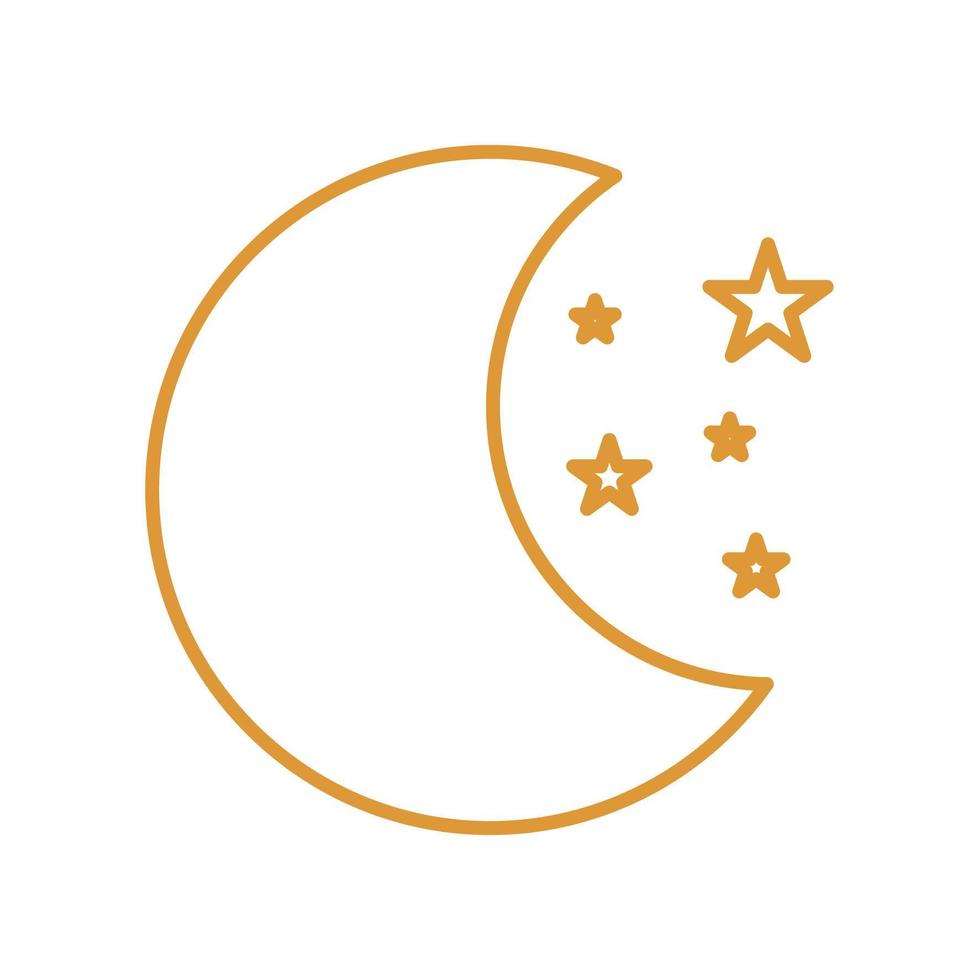 Luna con diseño de vector de icono de estilo de línea de estrellas