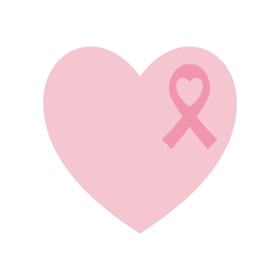 Cinta de cáncer de mama en diseño de vector de icono de estilo plano de corazón