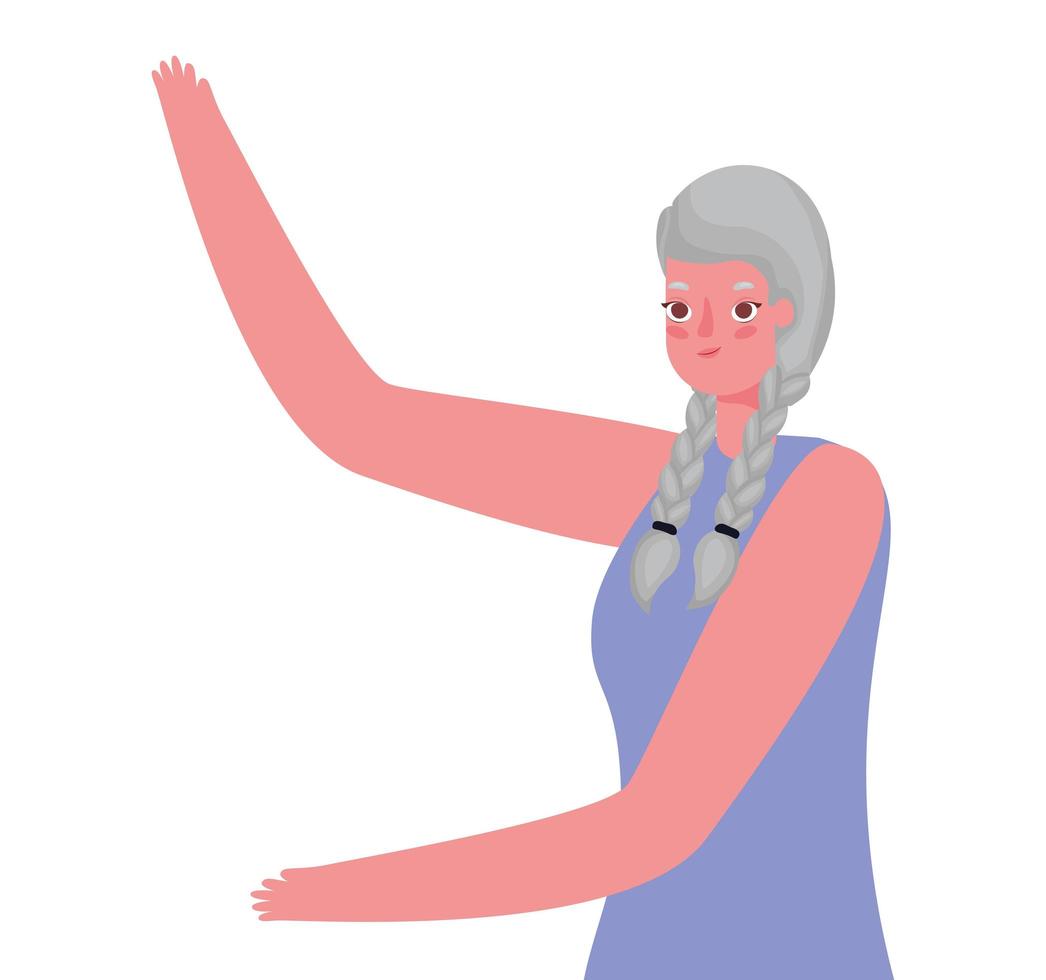 Senior woman cartoon with one hand up vector design