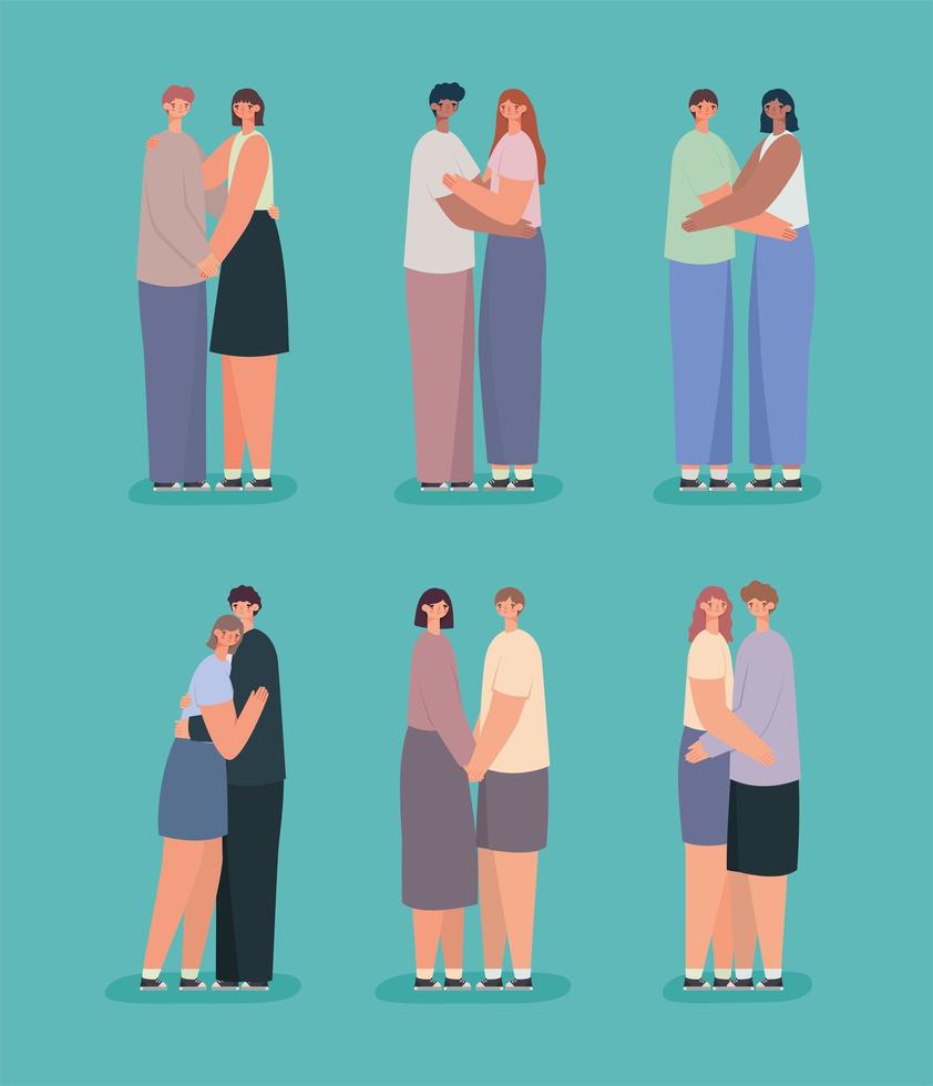 six happy couples vector