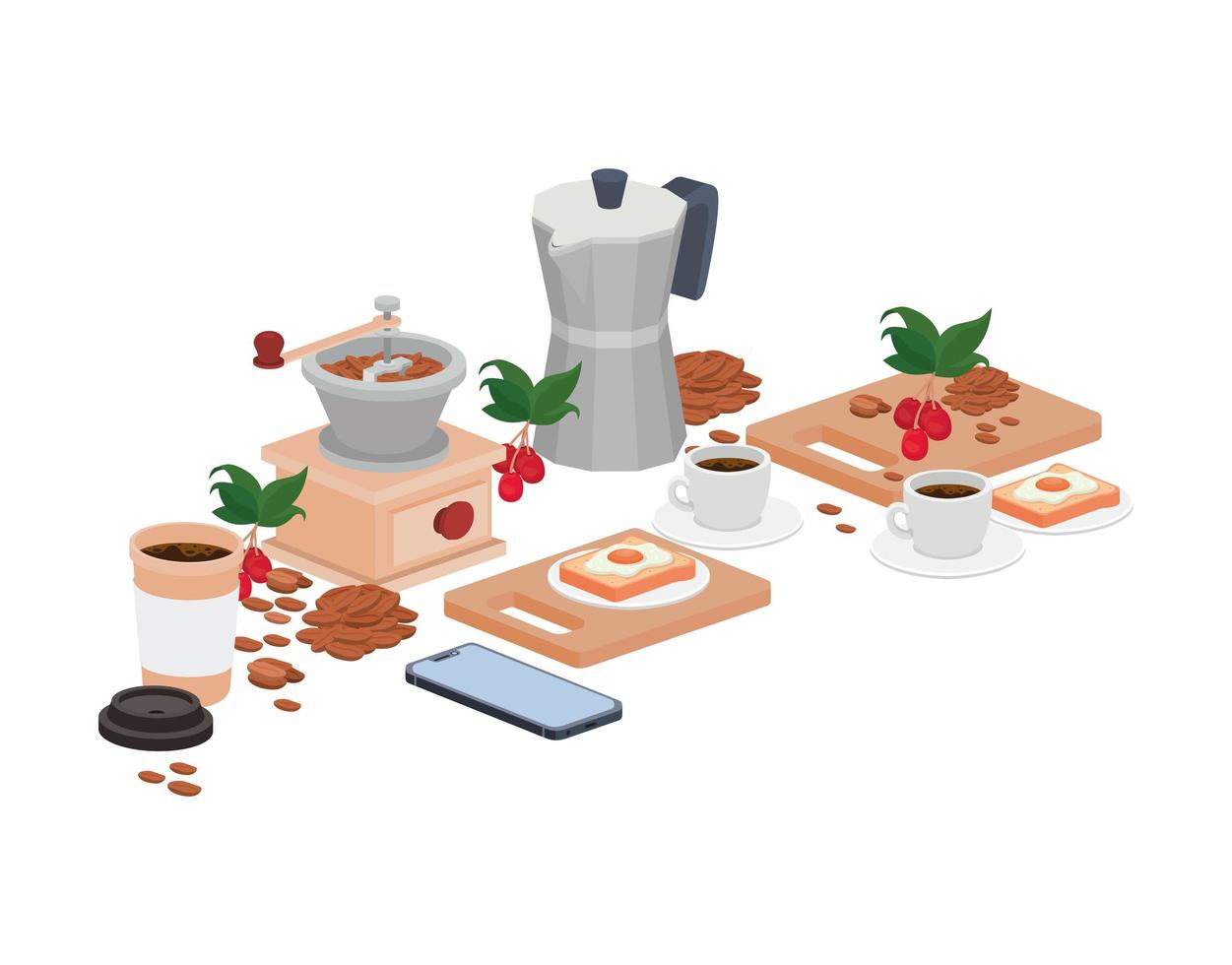 bundle of items for cooking and drinking coffee vector