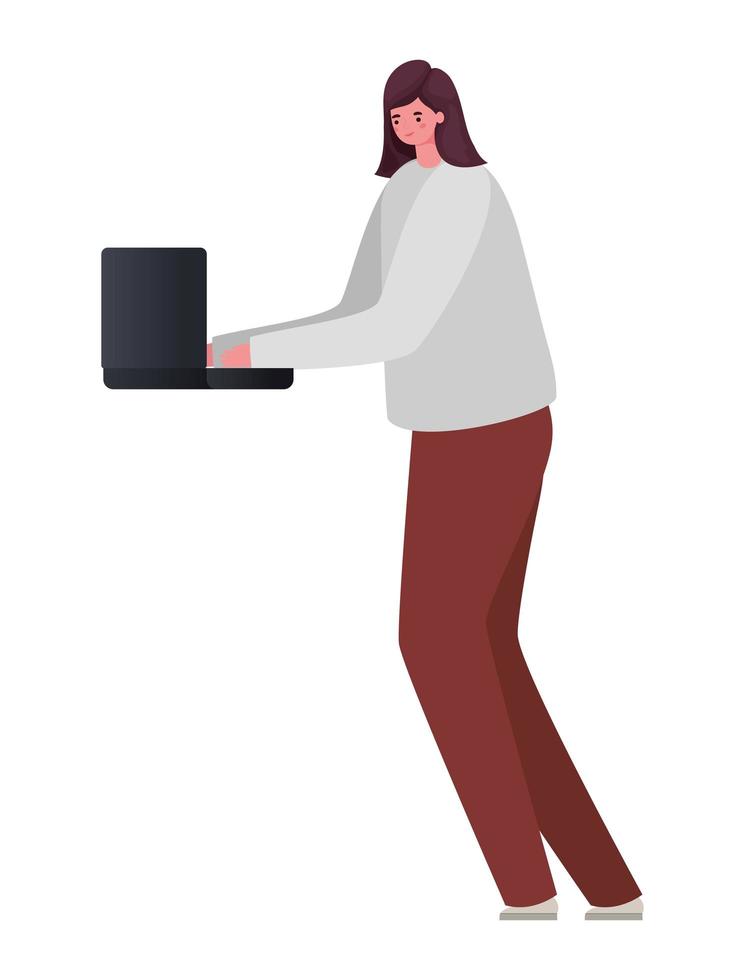 Woman with laptop working vector design