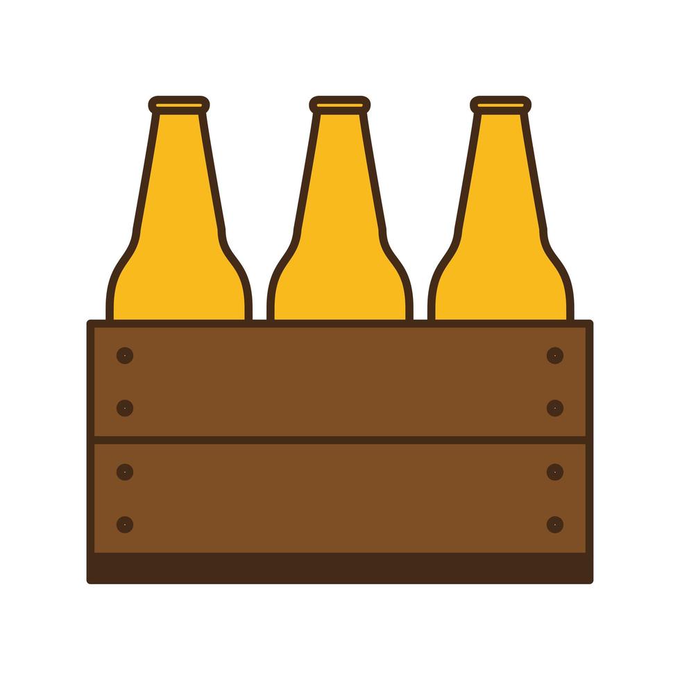 Botellas de cerveza en la línea de la cesta y diseño de vector de icono de estilo de relleno