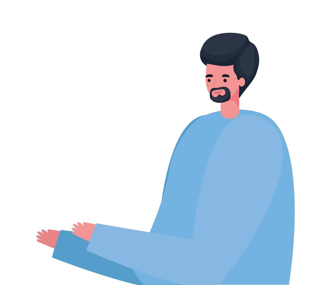 black hair man cartoon with beard and blue pullover vector design