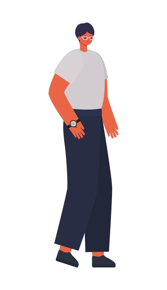 man dressed in gray shirt and black shoes vector
