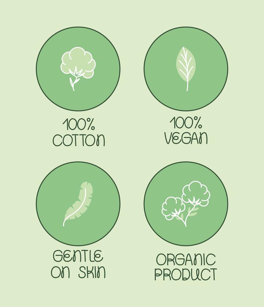 cuatro insignias de productos ecológicos vector