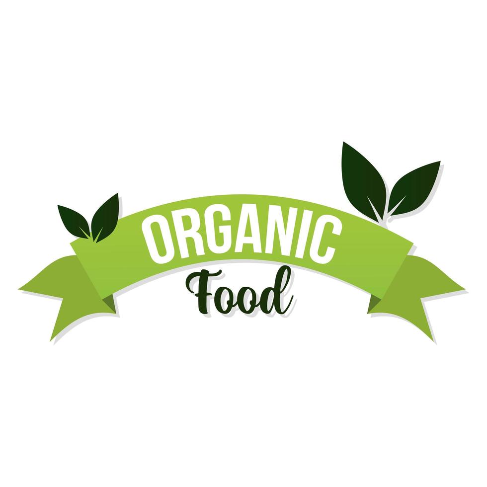 organic food lettering with leaves in white background vector