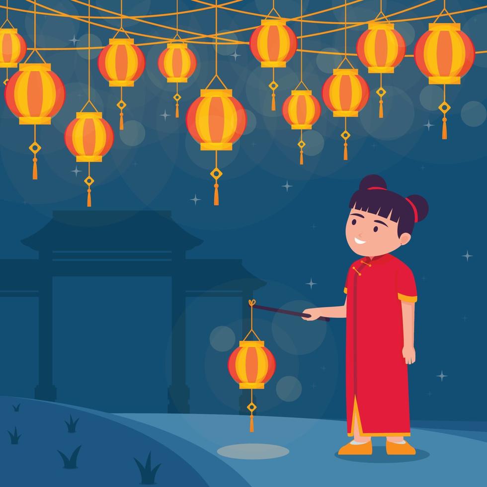 A Girl in Lantern Festival vector