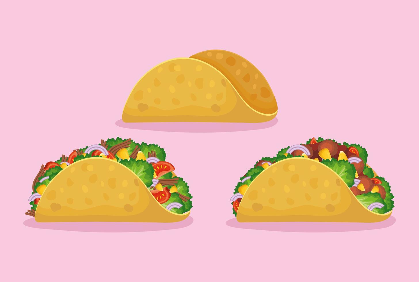 three mexican tacos vector