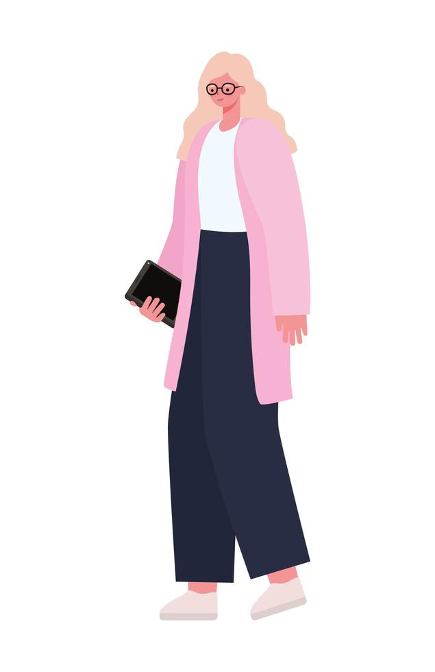 mujer con diseño de vector de trabajo de tableta