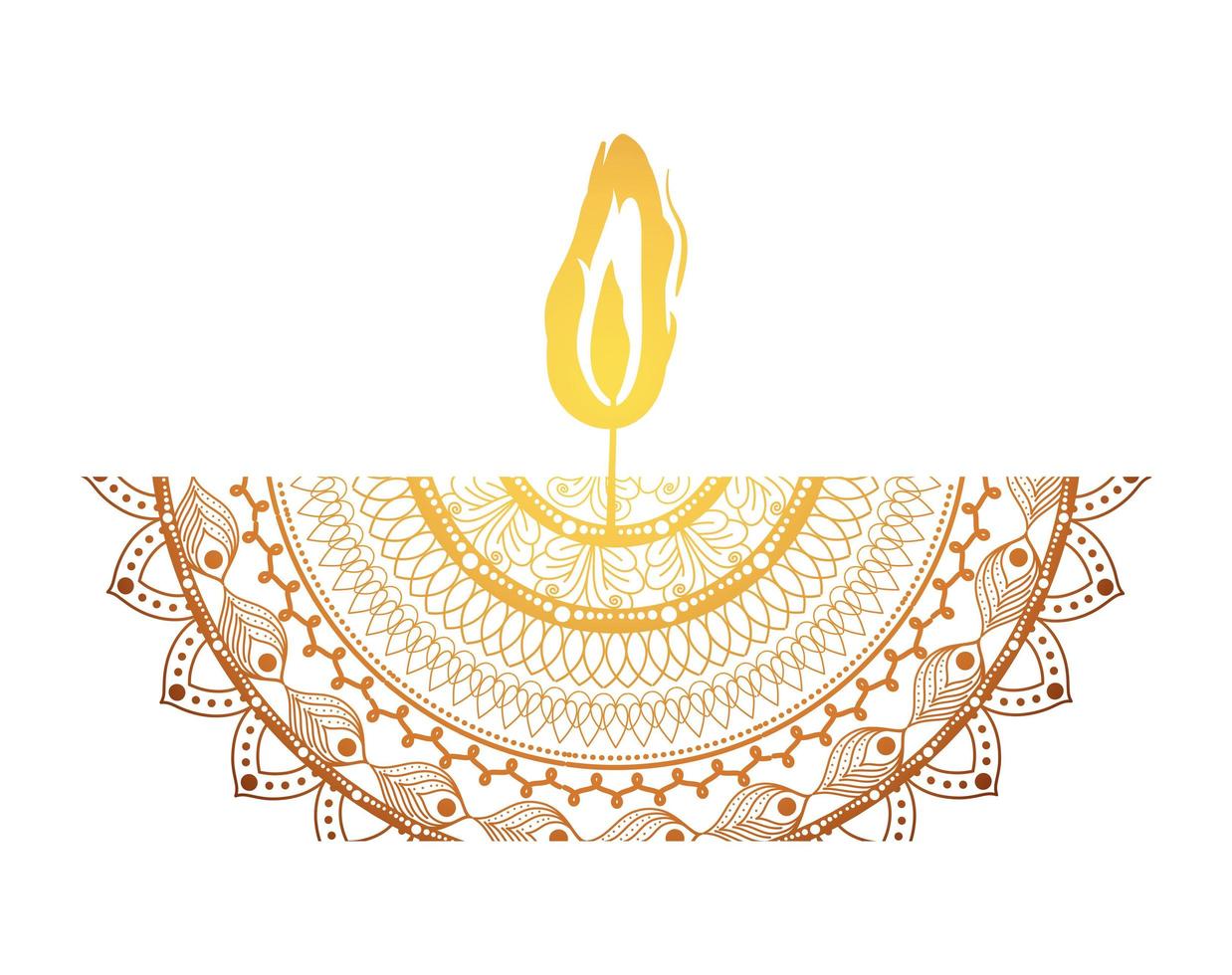 Mandala de color naranja claro con una vela sobre fondo blanco. vector