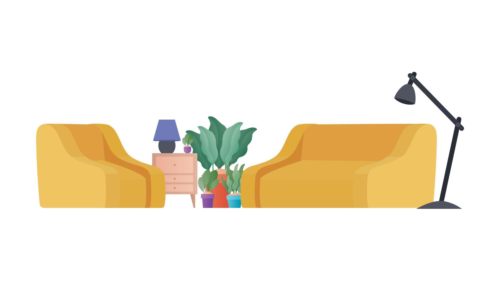 yellow couch and chair with plants vector design