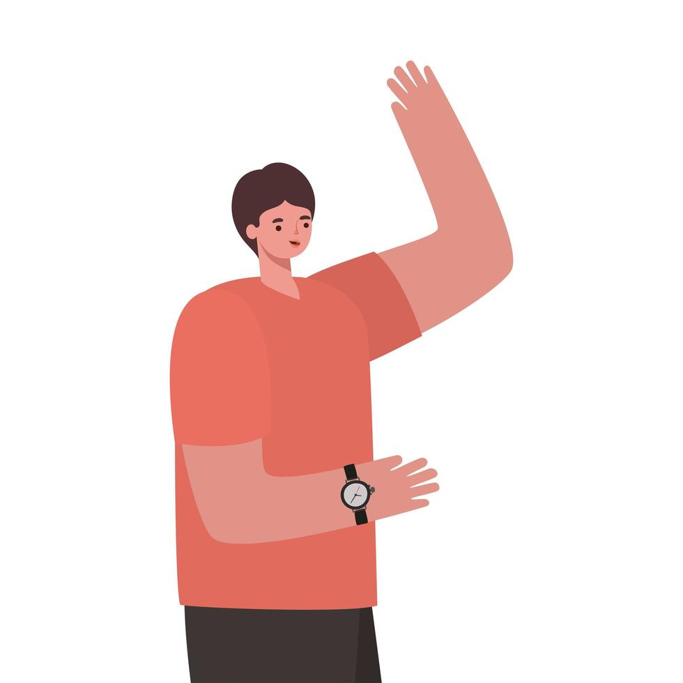 man with brown hair and a salmon color shirt vector